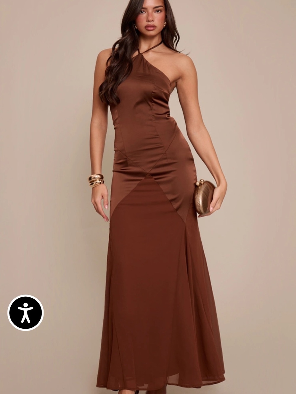 PrettyLittleThing halter neck  Maxi Dress in Chocolate Brown